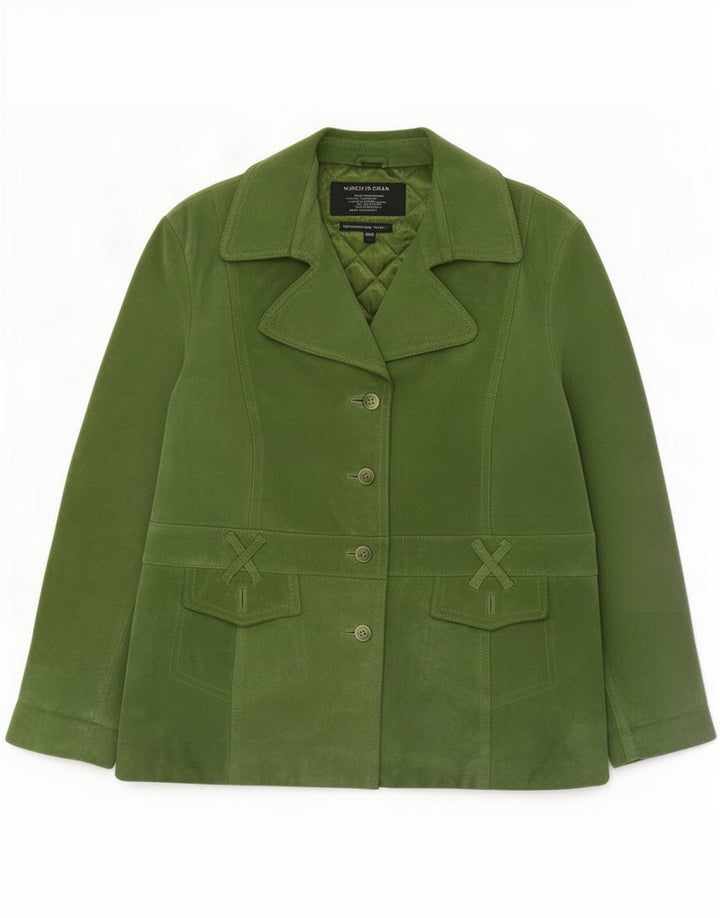 vintage Femmes 4 Boutons Blazer En Daim Veste UK 20 2XL Cuir Vert