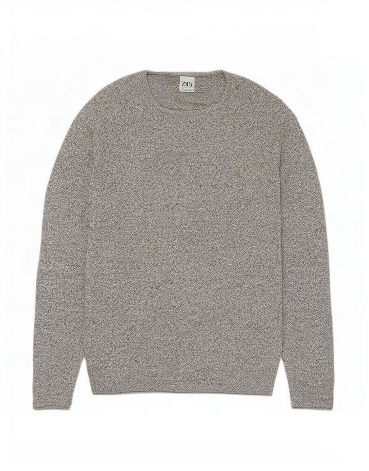 Zara Pull ras du cou pour homme, grand, gris moucheté