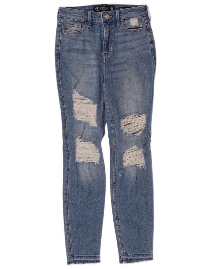 HOLLISTER Womens Distressed High Rise Skinny Jeans US 00 2XS W23 L26 Blue