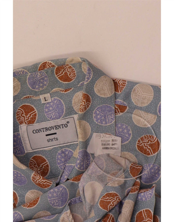 Controvento Chemise à motif abstrait pour homme en coton bleu