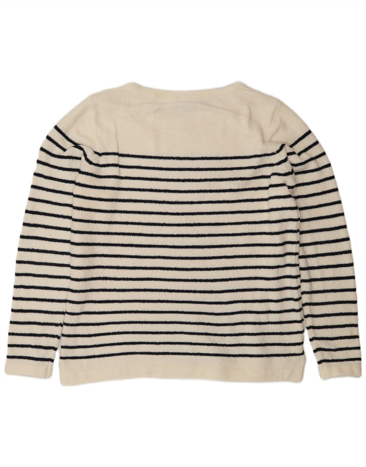 JOULES Pull Col Bateau Femme UK 16 Grand Blanc Rayé Polyester