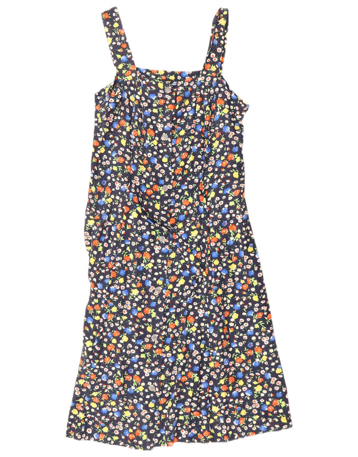 vintage Femme Robe d’été UK 12 Moyen Bleu Marine Floral
