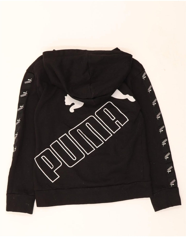 PUMA Boys Graphic Hoodie Jumper 10-11 Years Medium Black Vintage Puma and Second-Hand Puma from Messina Hembry 