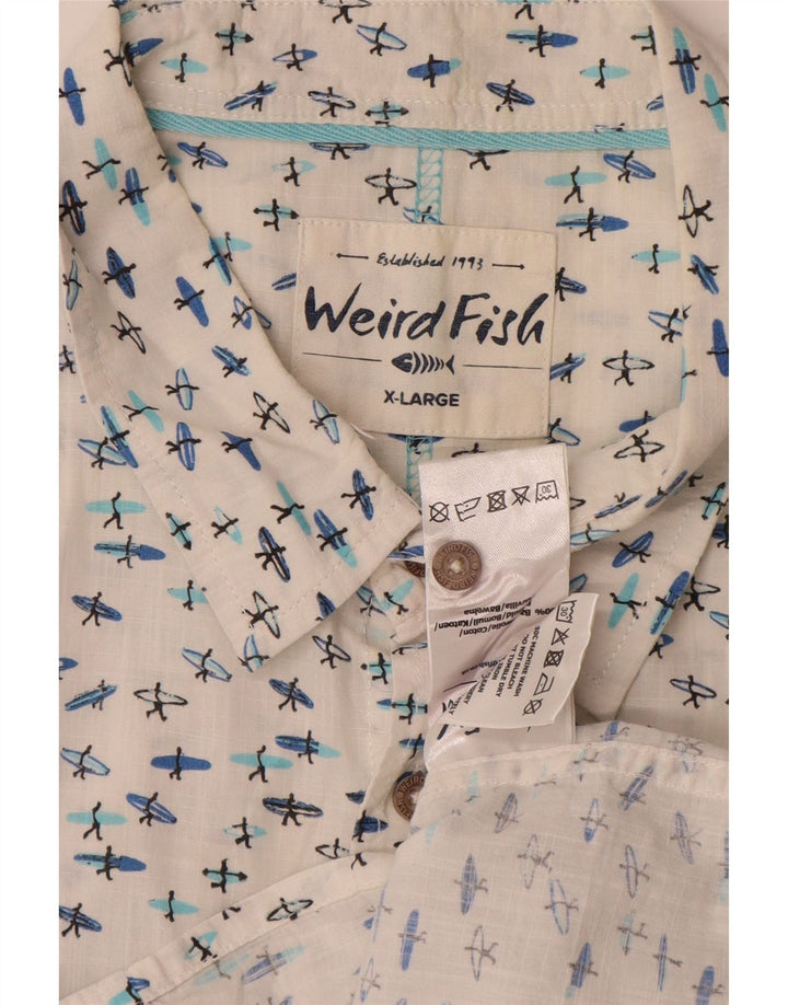 Weird Fish Chemise à manches courtes pour homme Motif abstrait XL Blanc Coton