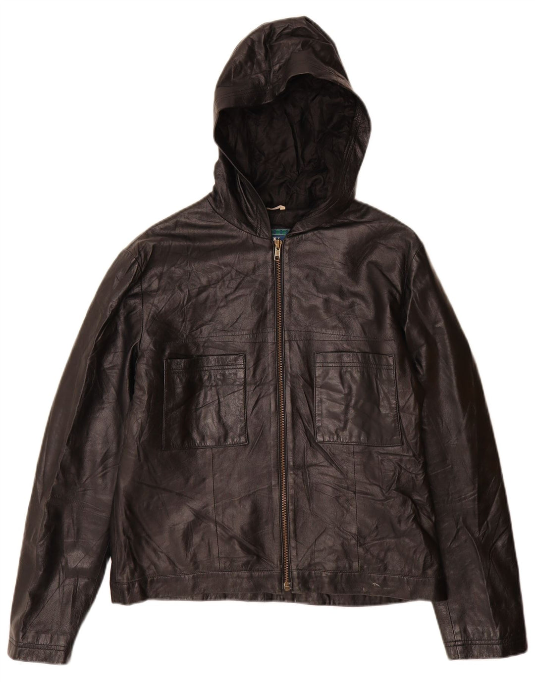 Veste en cuir à capuche femme vintage IT 46 Grand cuir noir