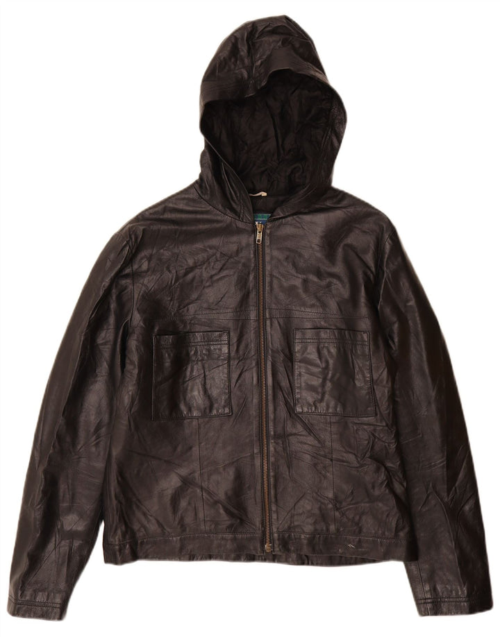 Veste en cuir à capuche femme vintage IT 46 Grand cuir noir