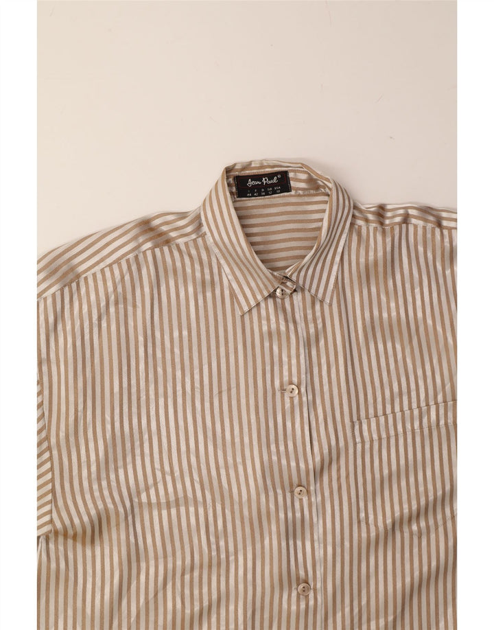 JEAN PAUL Womens Oversized Shirt UK 12 Medium  Beige Striped Polyester Vintage Jean Paul and Second-Hand Jean Paul from Messina Hembry 