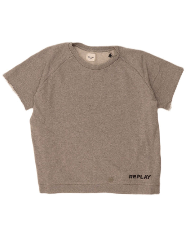 Replay Sweat-shirt à manches courtes pour femme UK 20 2XL Gris Coton