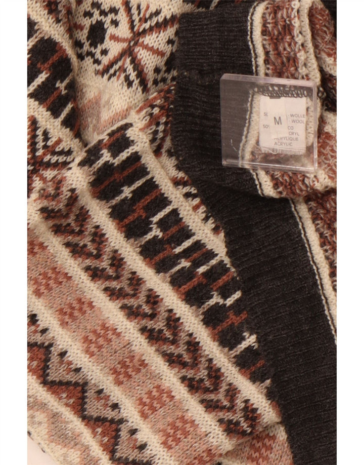 vintage Mens Turtle Neck Jumper Pull Moyen Beige Fair Isle Laine
