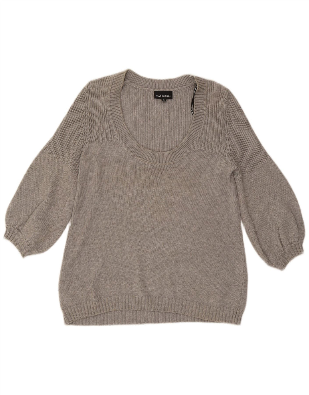WAREHOUSE Pull à manches 3/4 et col bateau pour femme - Gris moyen - UK 12