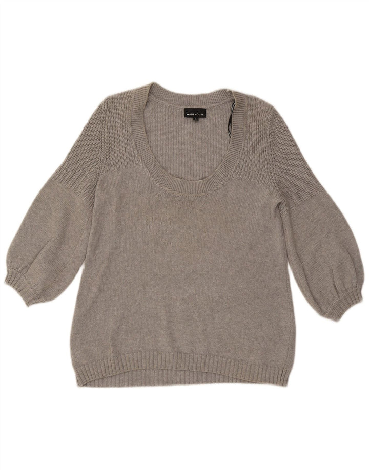 WAREHOUSE Pull à manches 3/4 et col bateau pour femme - Gris moyen - UK 12