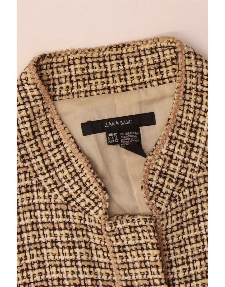 Zara Femme Blazer Veste EU 42 Grand Beige Check Acrylique