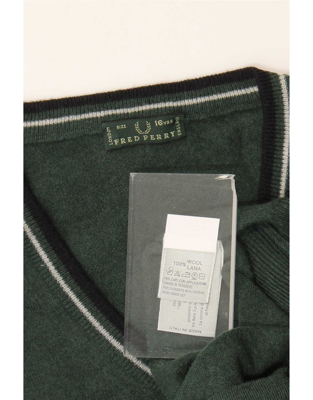 Fred Perry Pull col V pour garçon 15-16 ans Vert Laine