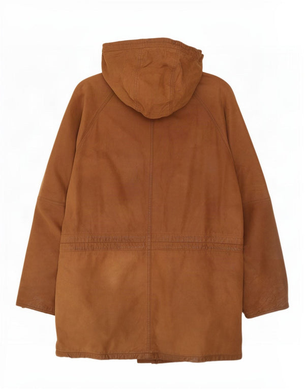 manteau en cuir à capuche vintage pour homme UK 40 Grand Marron