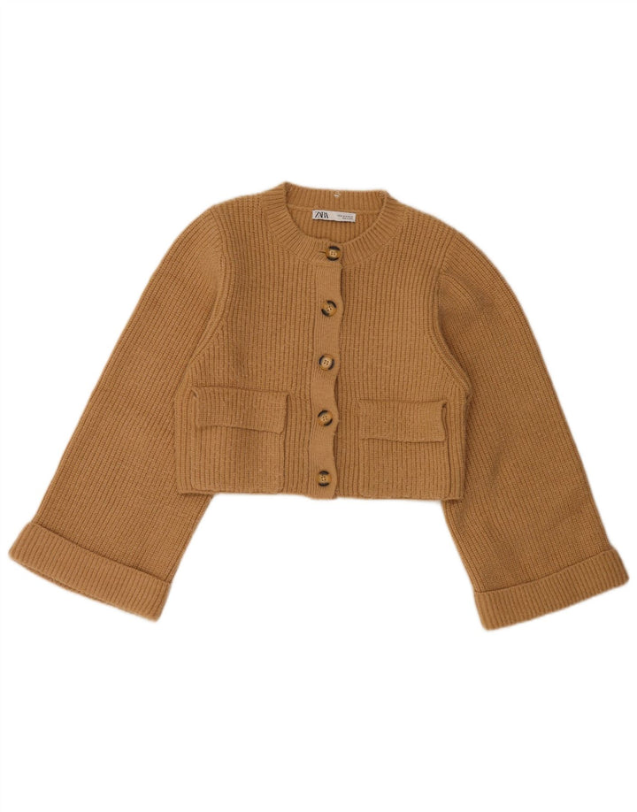 Zara Womens Crop Cardigan Pull UK 12 Beige Moyen