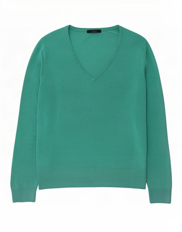 Marks & Spencer Pull col en V pour femme UK 12 Acrylique vert moyen