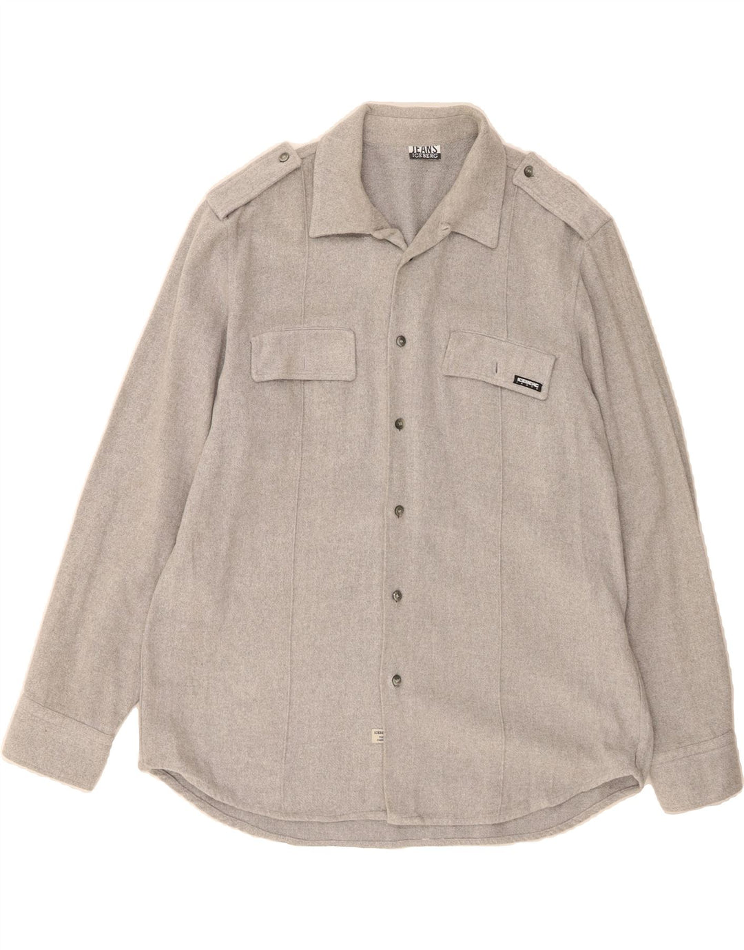 ICEBERG Mens Military Flannel Shirt Large Grey Vintage Iceberg and Second-Hand Iceberg from Messina Hembry 