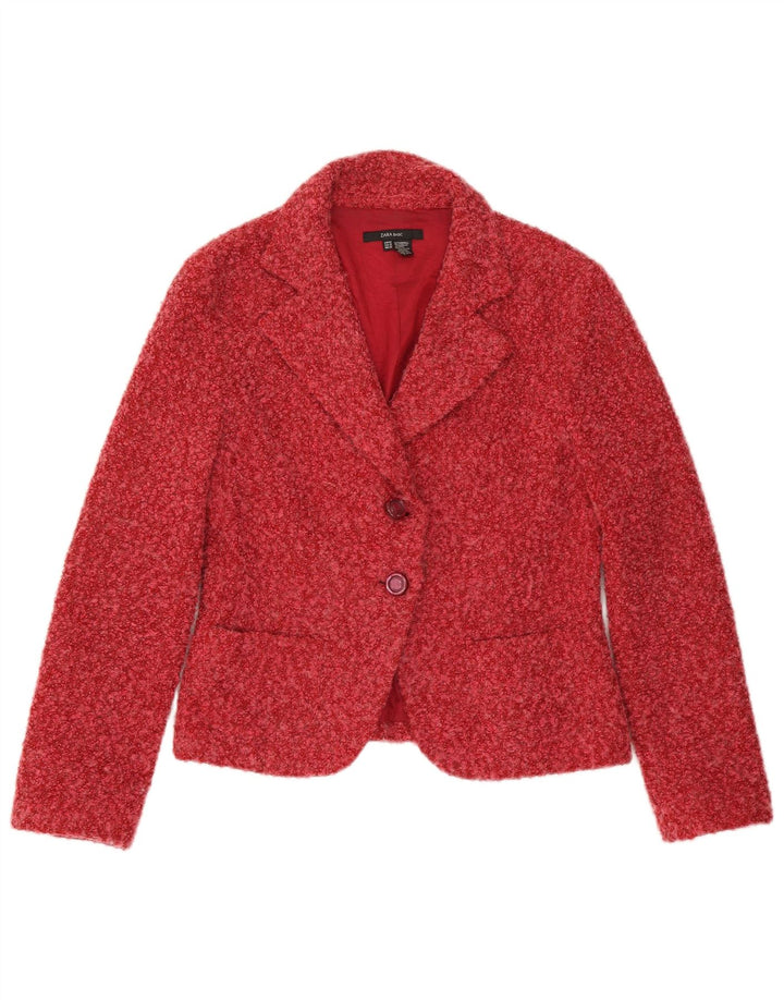ZARA Veste Blazer 2 Boutons Femme EU 42 Grand Acrylique Moucheté Rouge