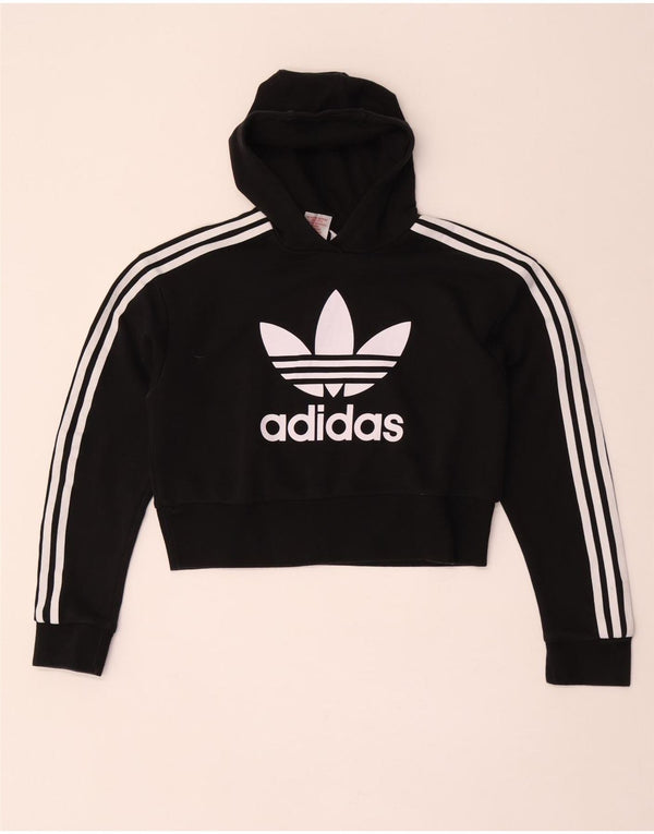 Adidas Pull à capuche graphique court pour fille 12-13 ans Noir Coton