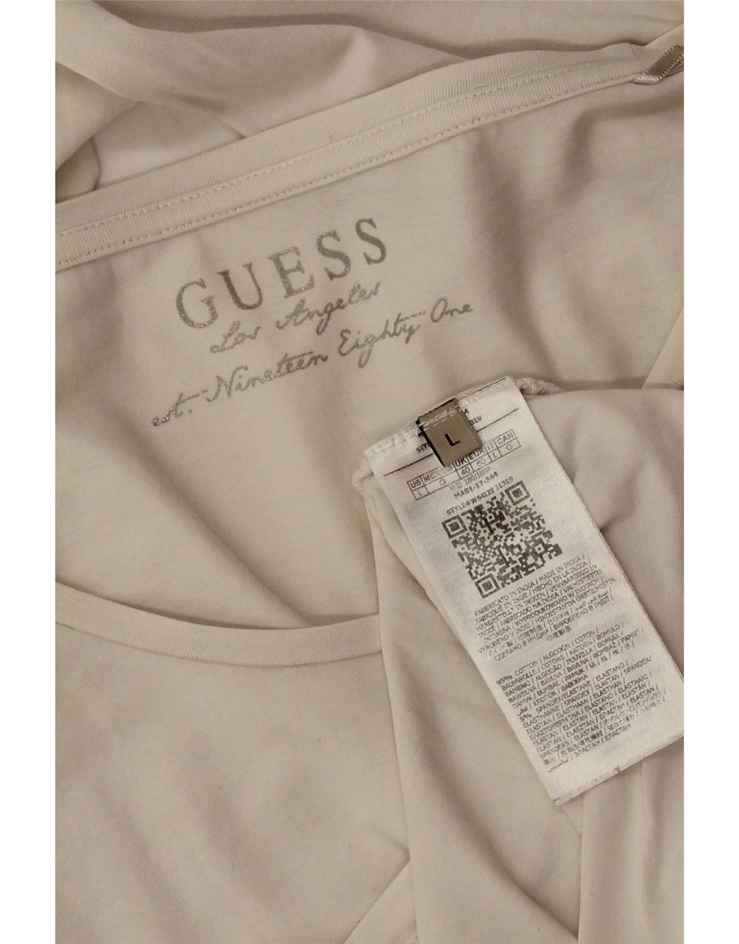 Guess Haut Graphique à Manches Longues pour Femme UK 14 Grand Coton Blanc
