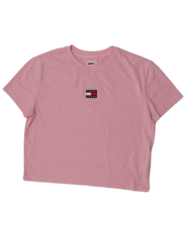 Tommy Hilfiger Womens Crop Graphic T-Shirt Top UK 14 Medium Pink Cotton