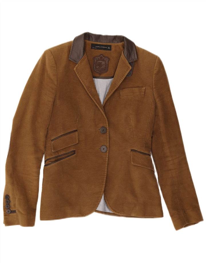 Zara Veste Blazer 2 Boutons Femme UK 10 Petit Coton Marron