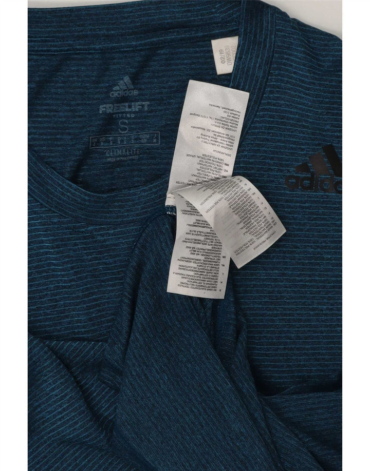 Adidas Hommes Climalite T-Shirt Haut Petit Bleu Marine Rayé Polyester