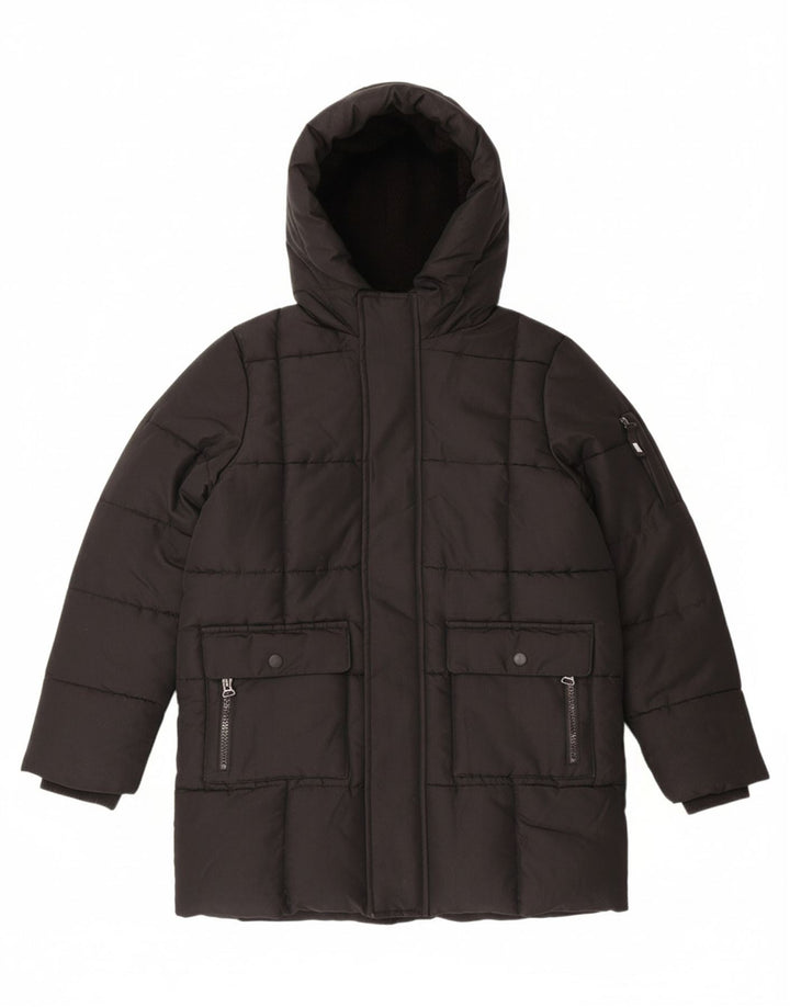 MARKS & SPENCER Boys Hooded Padded Jacket 10-11 Years Black Polyester
