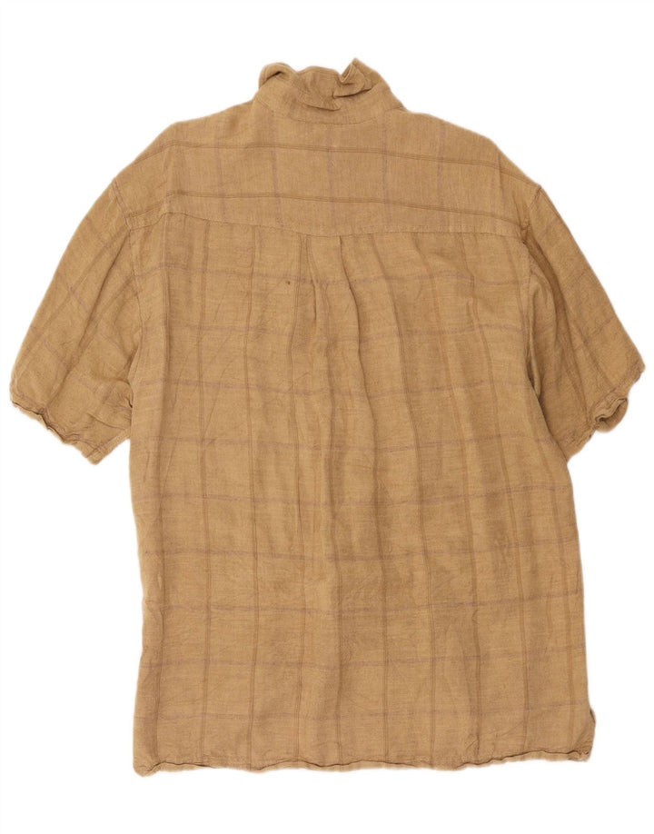 Izod Chemise à Manches Courtes Homme Beige Moyen Carreaux Lin