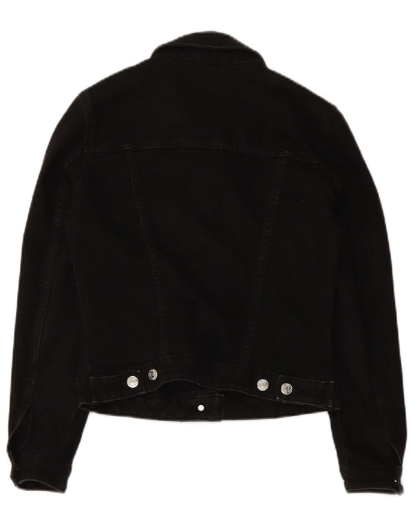 ZARA Veste en jean courte pour femme UK 10 Petit coton noir