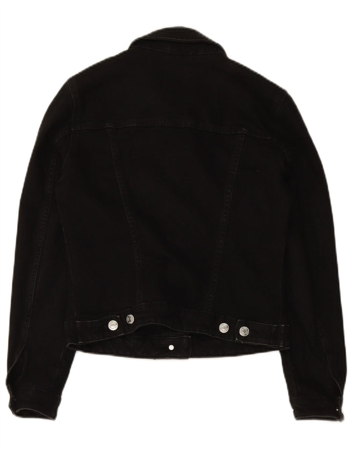 ZARA Veste en jean courte pour femme UK 10 Petit coton noir