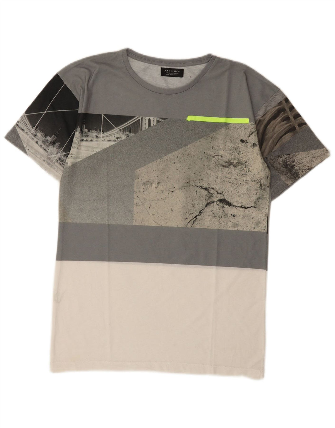 Zara Homme Graphic T-Shirt Top Small Gris Colorblock