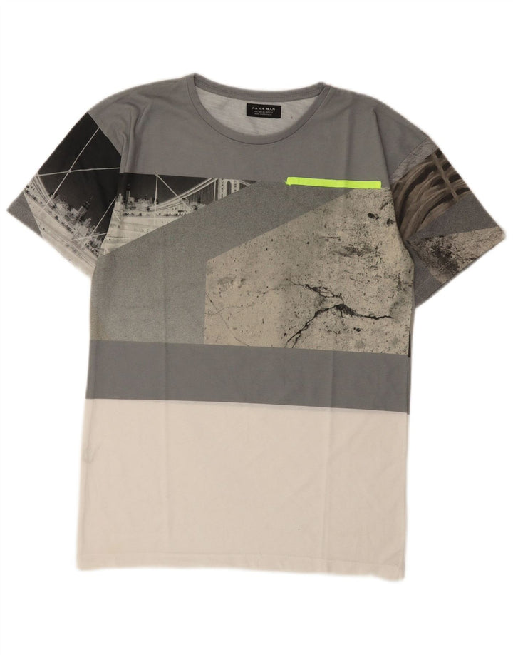 Zara Homme Graphic T-Shirt Top Small Gris Colorblock