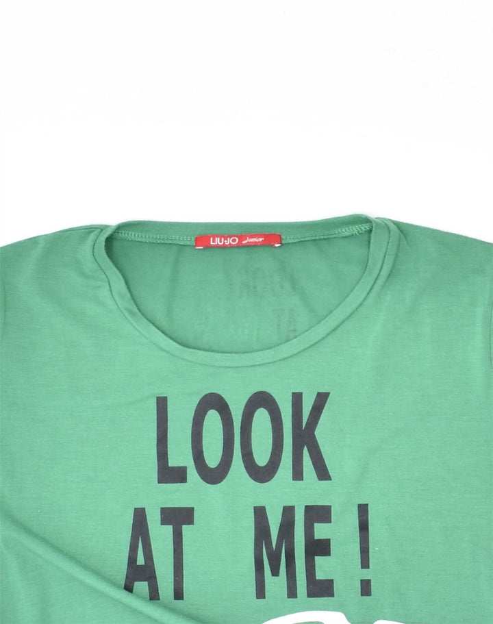 LIU JO Girls Graphic T-Shirt Top 15-16 Years Green Polyester | Vintage Liu Jo | Thrift | Second-Hand Liu Jo | Used Clothing | Messina Hembry 