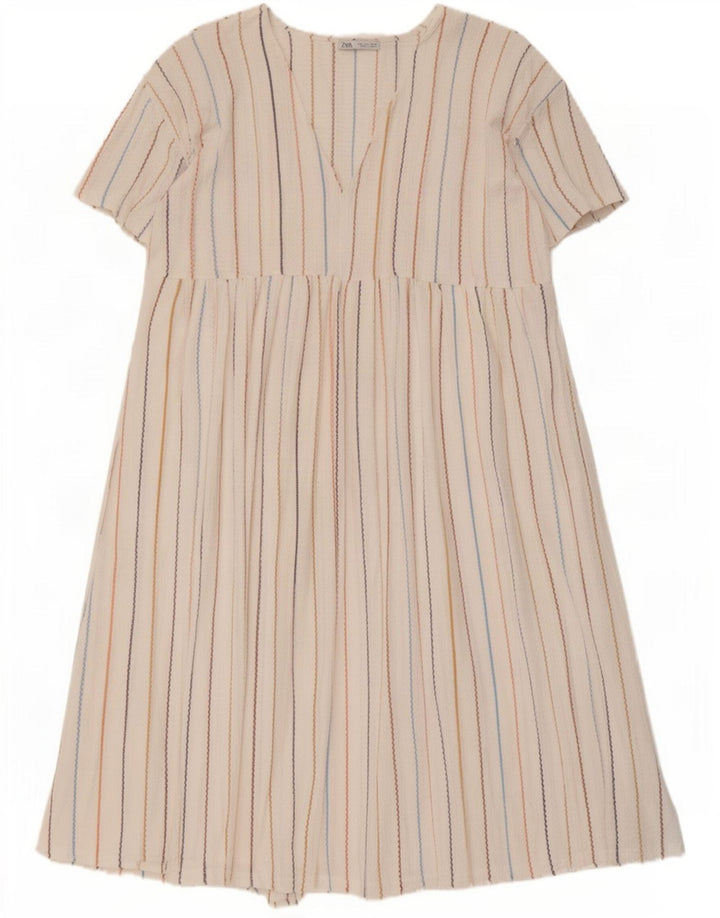 Zara Robe trapèze pour femme UK 46 Grand polyester rayé blanc