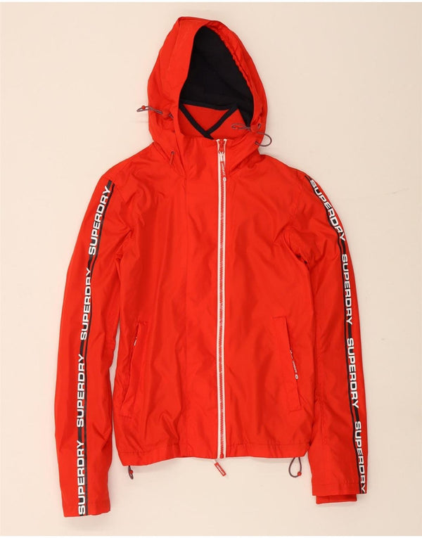 SUPERDRY Veste de pluie à capuche graphique pour femme UK 6 XS Rouge Polyester