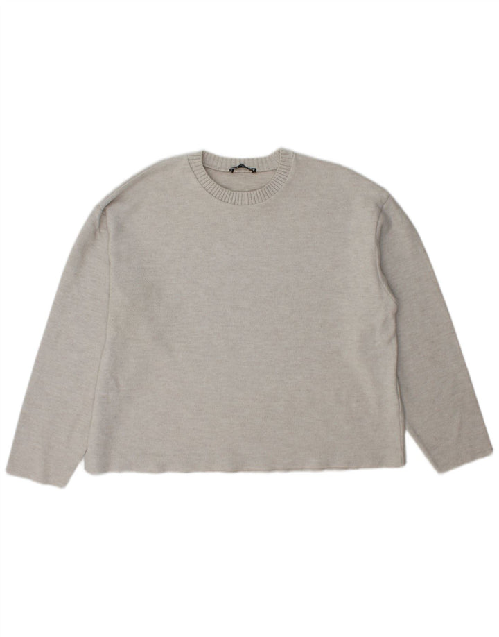 Zara Pull ras du cou pour femme UK 16 Large Gris Polyester