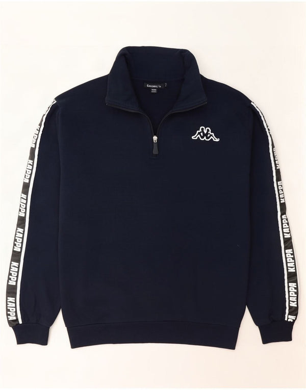 Kappa Mens Graphic Zip Neck Sweatshirt Jumper Grand Bleu Marine Coton