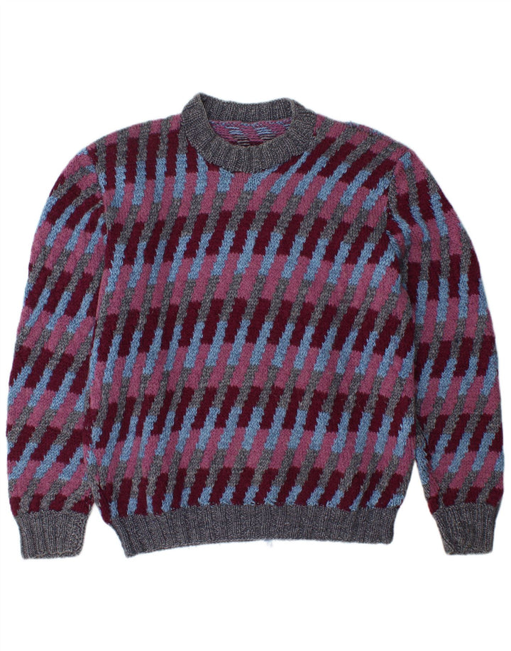 VINTAGE Pull ras du cou pour homme, grandes rayures multicolores