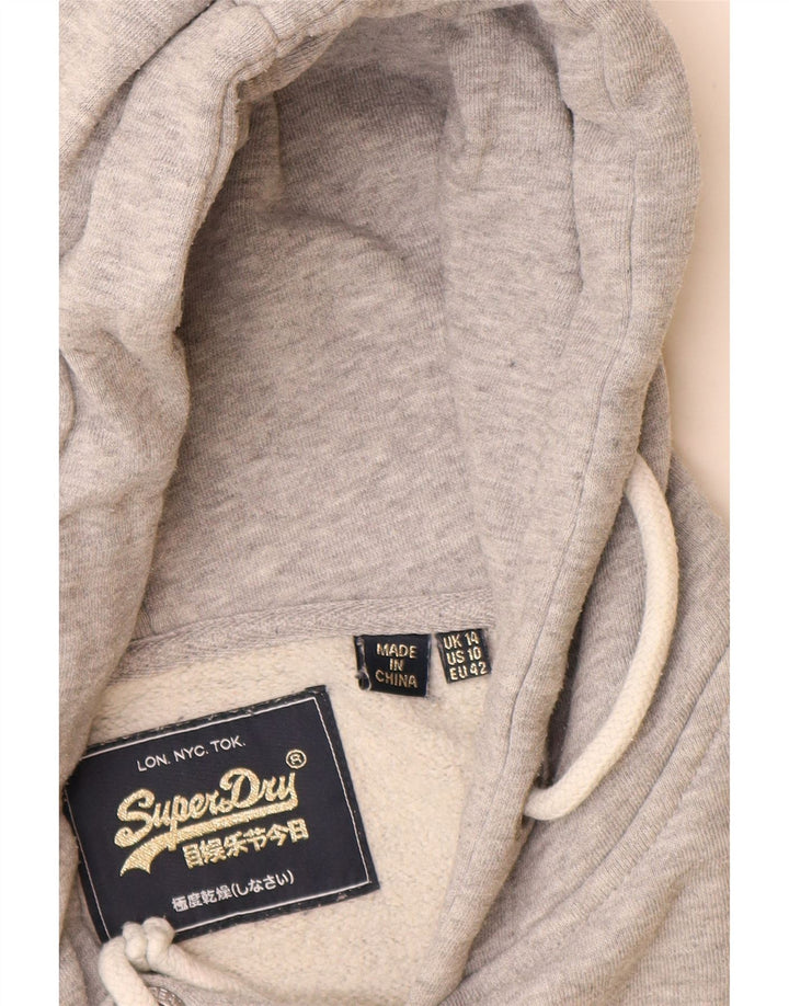 SUPERDRY Pull à capuche graphique pour femme UK 14 Grand coton moucheté gris