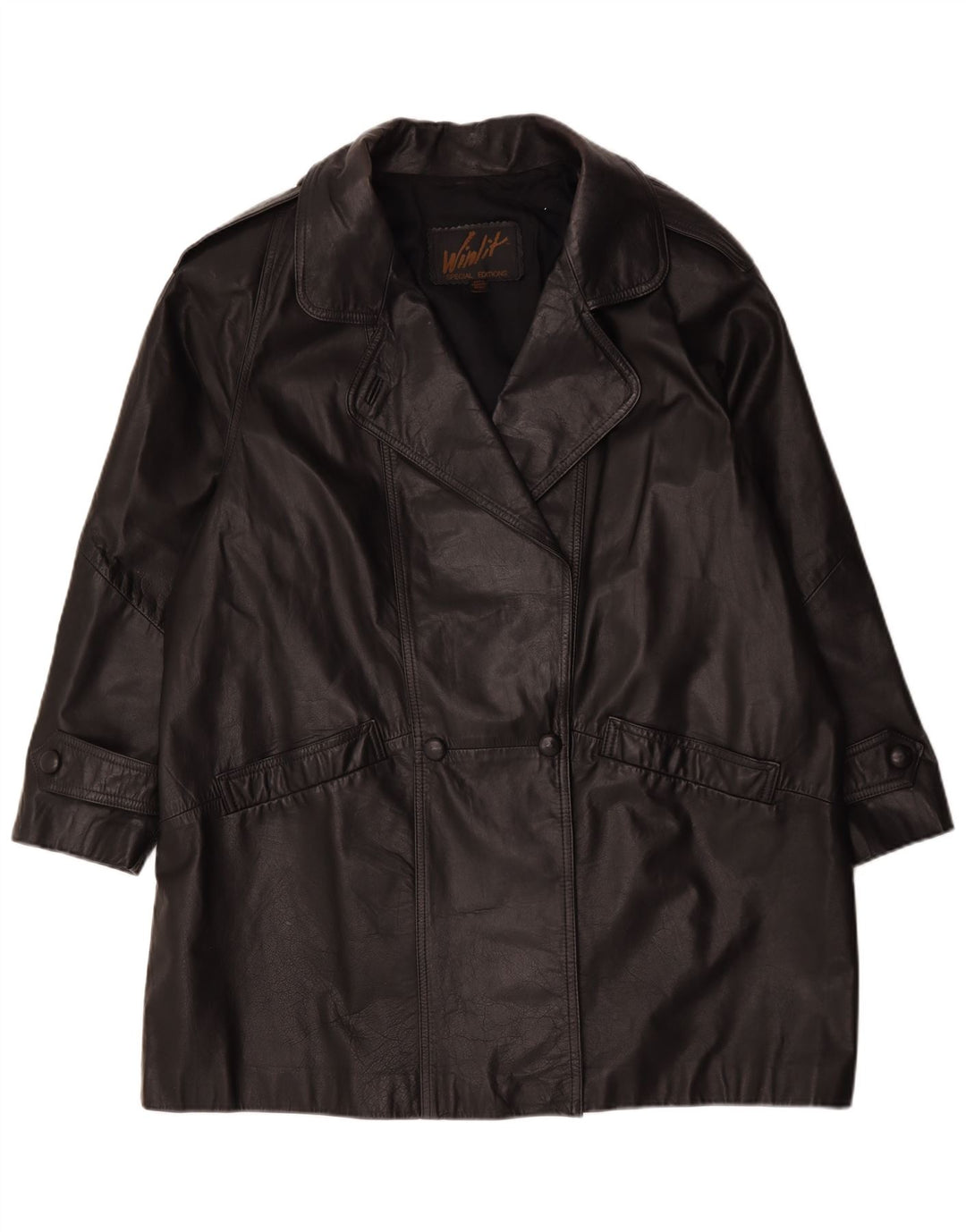 manteau en cuir surdimensionné femme vintage UK 16 Grand Noir