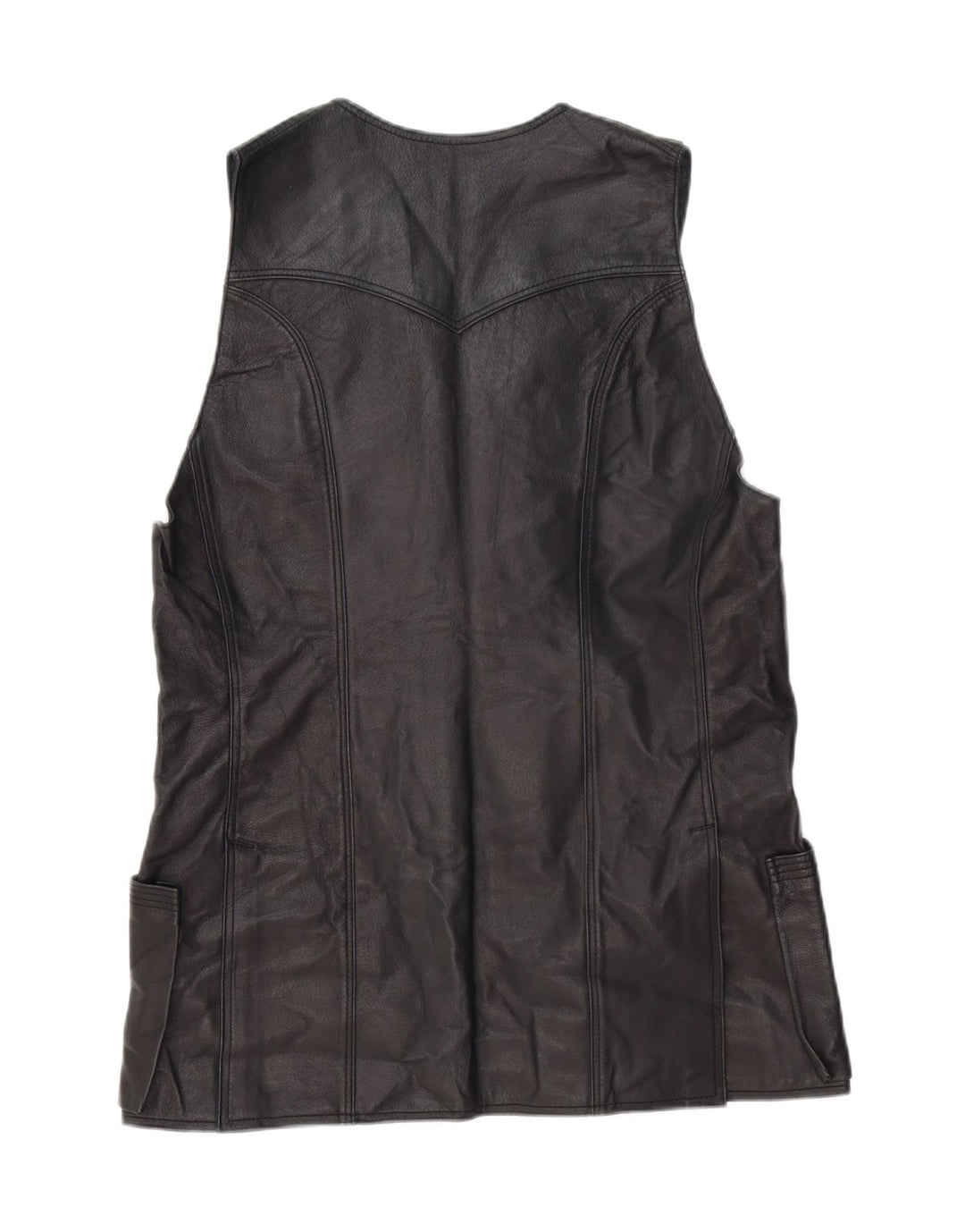 gilet en cuir femme vintage UK 14 Moyen Noir