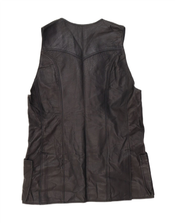 gilet en cuir femme vintage UK 14 Moyen Noir