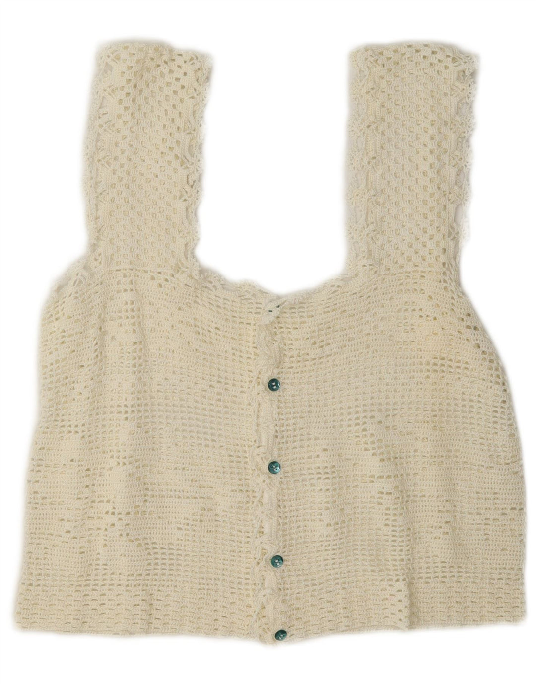 vintage Femmes Crochet Sans Manches Crop Top UK 12 Moyen Off White