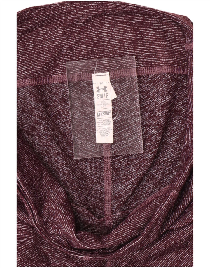 UNDER ARMOUR Legging Capri Femme UK 10 Petit Polyester Chiné Bordeaux
