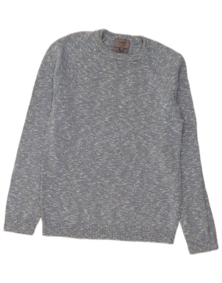 Marks & Spencer Pull col bateau pour homme en coton moucheté bleu petit