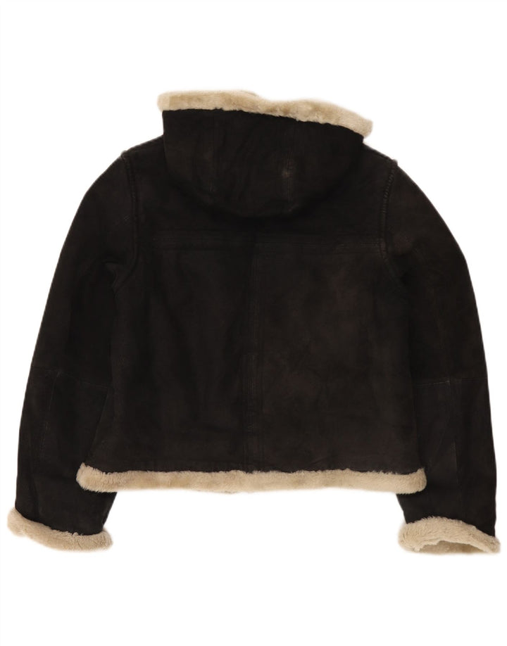 Conbipel Veste à capuche en peau de mouton pour femme UK 44 Cuir noir moyen
