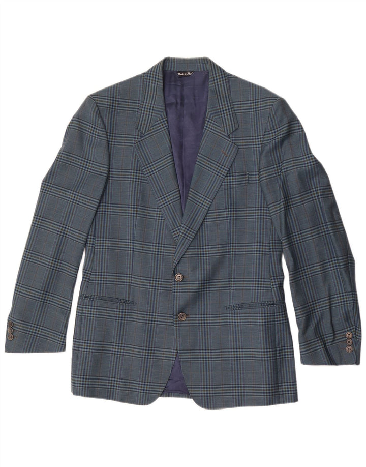 vintage Mens 2 Bouton Blazer Veste IT 50 Grande laine à carreaux bleus