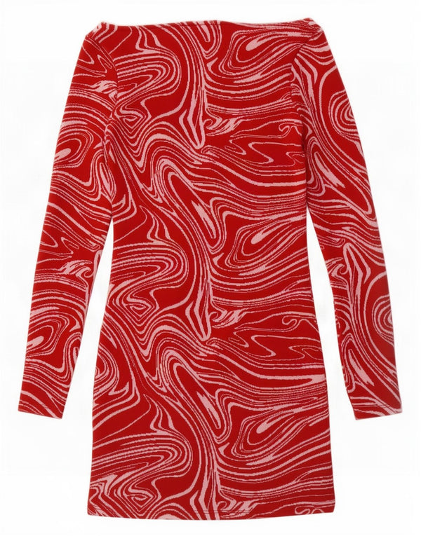 Zara Robe fourreau à manches longues pour femme Motif abstrait UK 8 Petit Rouge