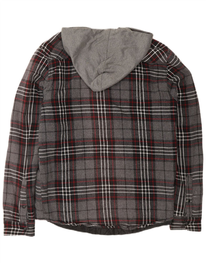 Zara Chemise À Capuche En Flanelle Lumberjack Homme Gris Moyen À Carreaux En Coton